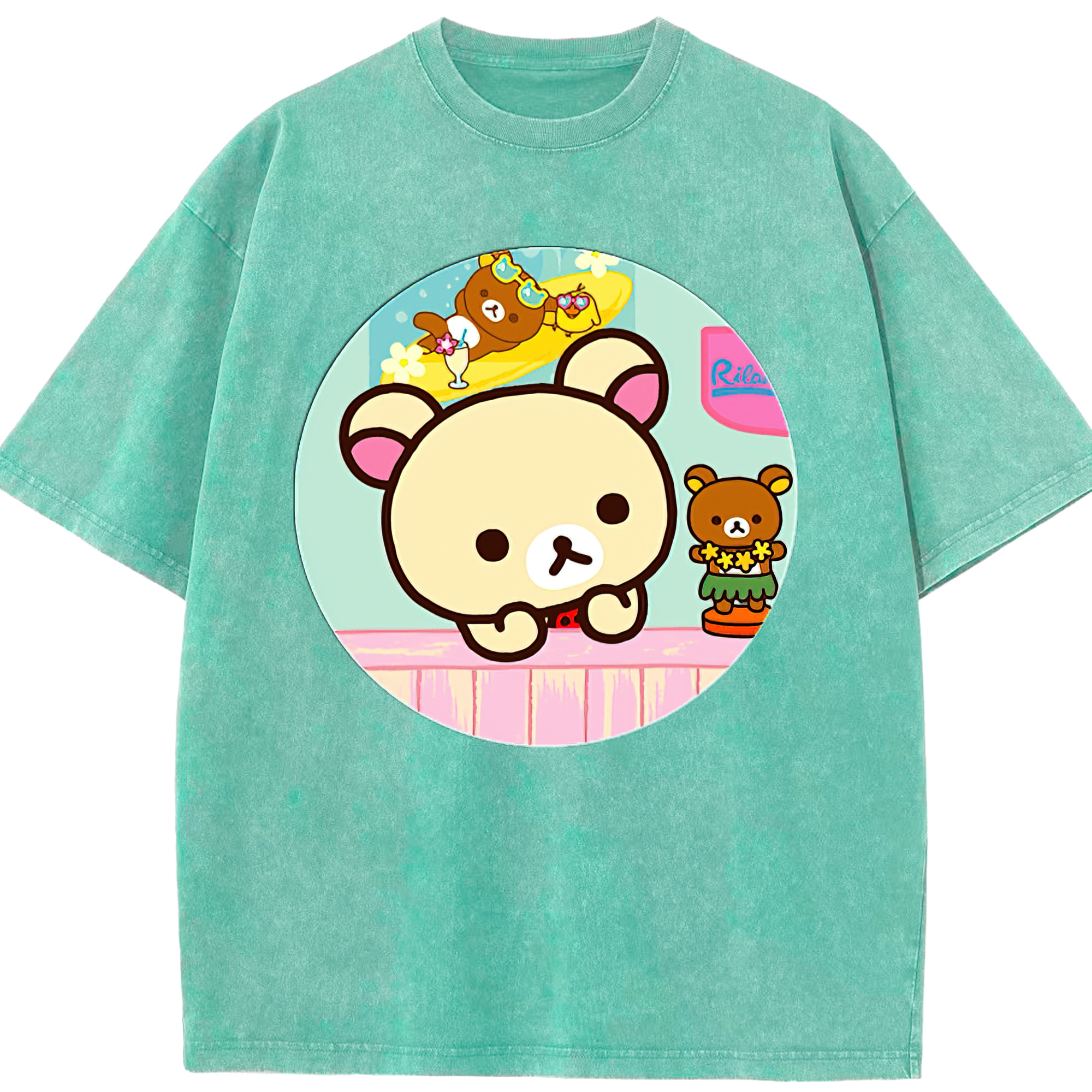 （画像用） リラックマ リラックマ キイロイトリ Rilakkuma Korilakkuma Kiiroitori 綿100% ヴィンテージ風 半袖Tシャツ（フロントプリント）